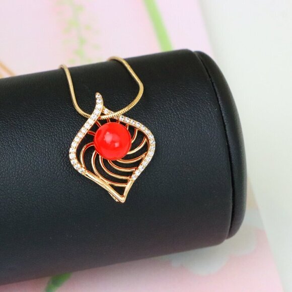 "Elegant Rose Gold Pendant with Red Accent, XPPT1306 - Picture 2 of 13